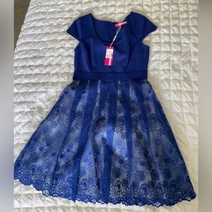 Plenty By Tracy Reese Blue Fit and Flare Flutter Sleeve Dress